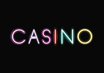 Casino neon font icon. Text typography decoration and advertising theme. Colorful design. Vector illustration
