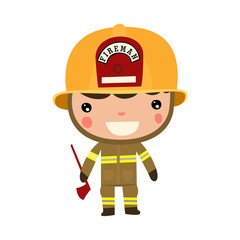 fireman kid profession. cute cartoon boy.