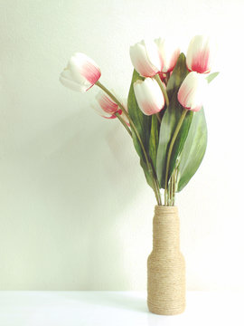 vase with beautiful flowers interior decor with filter vintage color
