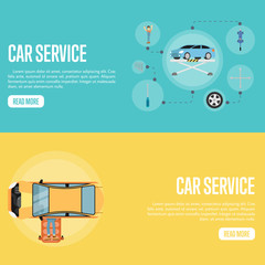 Flat horizontal banners car repair service concept vector illustration