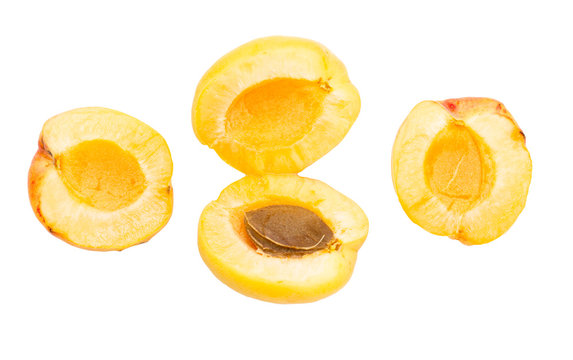 yellow apricots on a white background