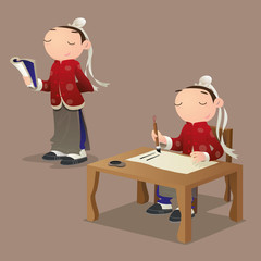 Cartoon ancient Chinese pupil