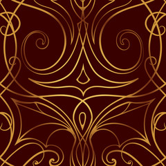 Abstract linear seamless gold on brown pattern