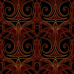 Abstract linear seamless gold on black pattern