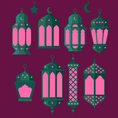 Ramadan Kareem - Islamic Holy Nights, Theme Design background, Ramadan latern, saint fest, arabian and turk religion culture set,