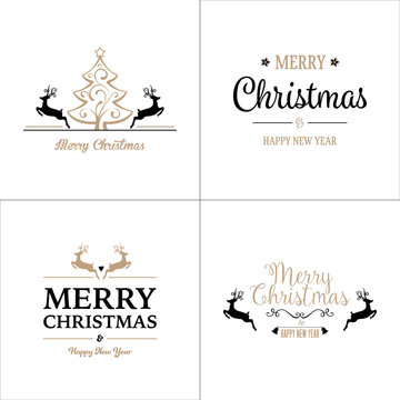 Black and Gold Christmas Greetings Set, Text and Reindeers