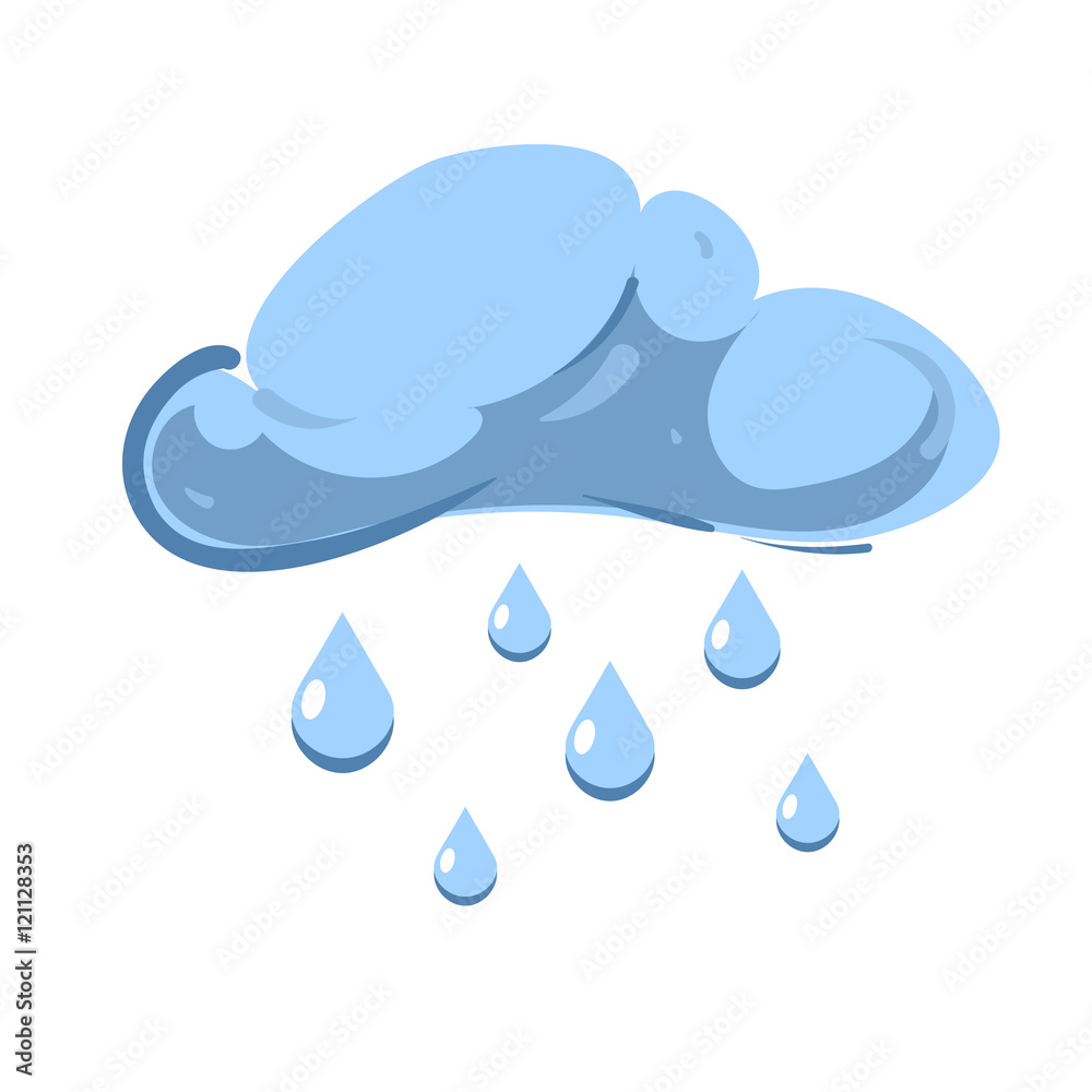 Poster Blue vector cloud with falling rain isolated over white