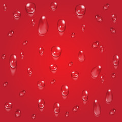 Bright red transparent water drops vector background