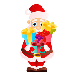 Santa Claus with gift isolated on white background. Vector illustration