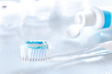 Fototapeta na wymiar sqweezed toothbrush on white background