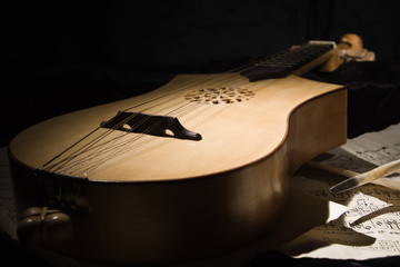 Renaissance lute (citole) with musical notes
