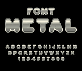 Metal font. ABC of iron. Steel alphabet. Metallic shimmering let