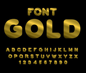 Gold font. ABC of Gold. Precious metal alphabet. Yellow iridesce