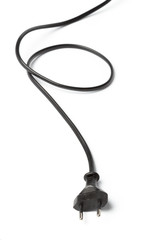Black power cable with plug and socket isolated on white