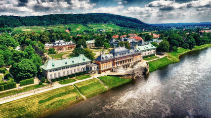Fototapeta na wymiar Aerial view of Pillnitz Castle, Germany