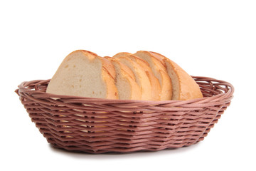 Wicker basket  for bread on white background