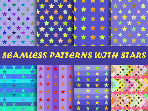 Seamless with colorful stars. Templates for fabric. Vector illustration.