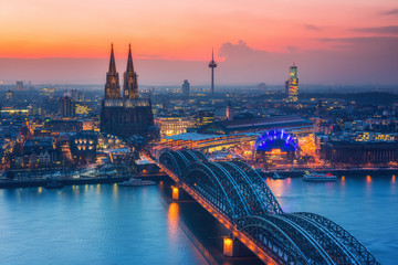 Fototapeta na wymiar Aerial view on Cologne at night