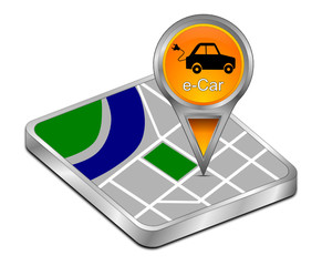 Map pointer with e-Car - 3D illustration