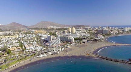 Buildings and coastline of Playa de Las Americas, Tenerife, Cana