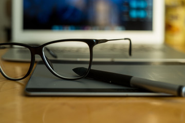 glasses and computer