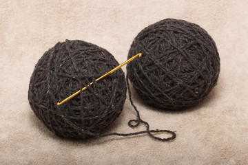 two coil gray natural wool reeled from one skein to crochet