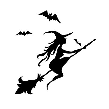 Black witch and two bats silhouette