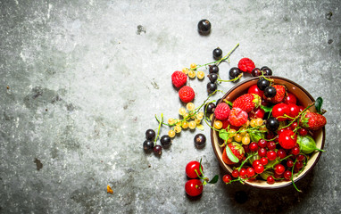 Berries in a Cup. On stone table.