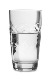 Vodka in a glass and decanter on a white background