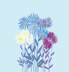 Fototapeta na wymiar golden-daisy floral element on light blue background. decorativ