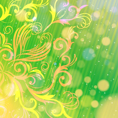 Fototapeta na wymiar abstract floral pattern on a green background with bokeh.