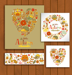 Hello Autumn banner set in doodle style