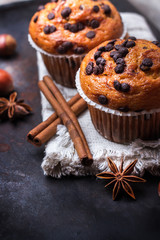 Homemade chocolate chip spicy muffins cake for breakfast