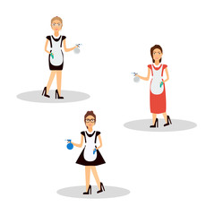 Vector set of cleaning service workers. People  house, isolated on white background.