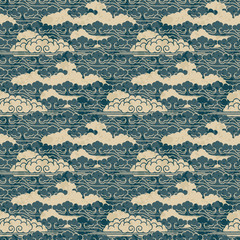 seamless vector hand drawn traditional japanese cloud pattern