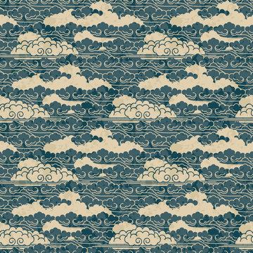 Seamless Vector Hand Drawn Traditional Japanese Cloud Pattern