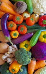 Vegetables background, assortment of raw vegetables close up
