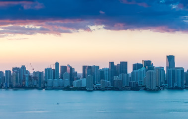 Sunset over Miami Downtown. Beautiful aerial view of Florida