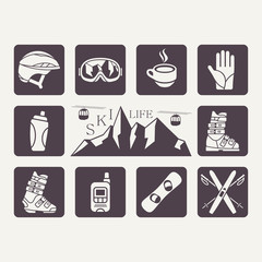 Fototapeta premium Set of skiing and snowboarding