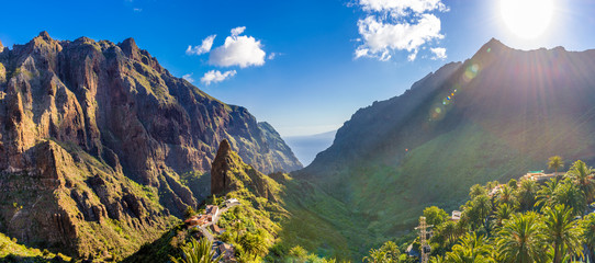 Panoramic aerial view over Masca village, the most visited tourist attraction of  Tenerife, Spain