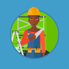 Smiling worker with saw vector illustration.