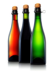 Set of beer bottles with clipping path isolated on black background