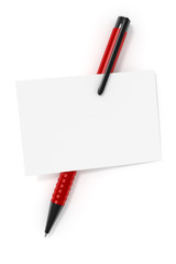 a blank business card and a red ball pen