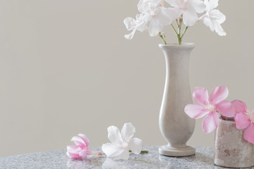 Pink and white flowers in a vase