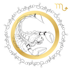 Zodiac sign Scorpio. Horoscope card in zentangle style.