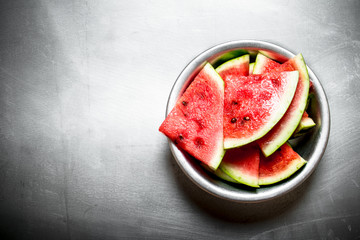 Chopped watermelon in a bowl.