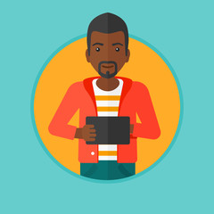 Student working on tablet computer.