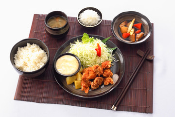 Fried pork and japanese rice in the bento set