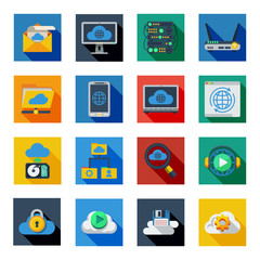 Cloud Service Icons In Colorful Squares 