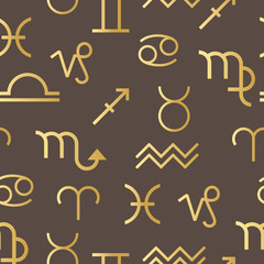 Seamless pattern with line art of decorative zodiac signs.